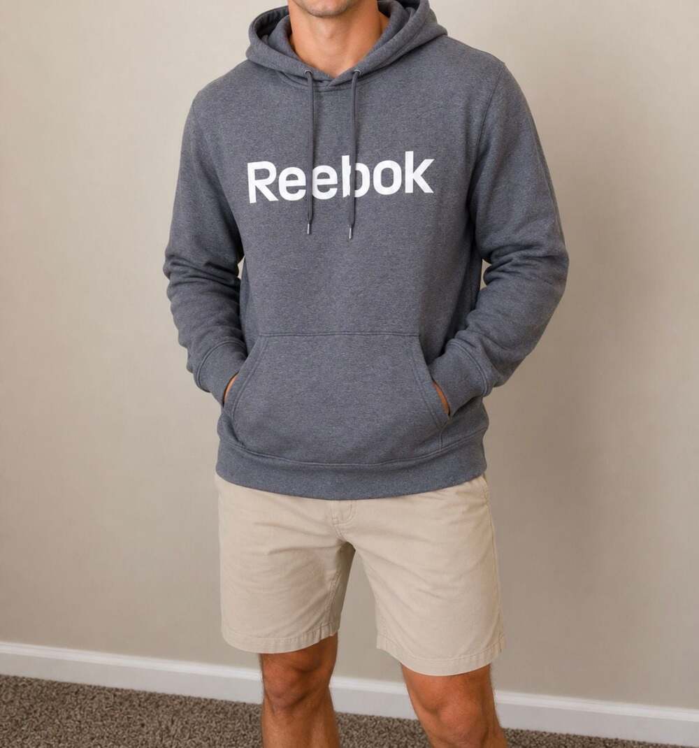 Reebok Classic Logo Fleece Pullover Hoodie Grey Size Large